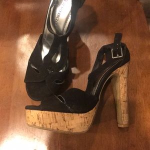 Just Fabulous Black Velvet and Cork Platform Heels